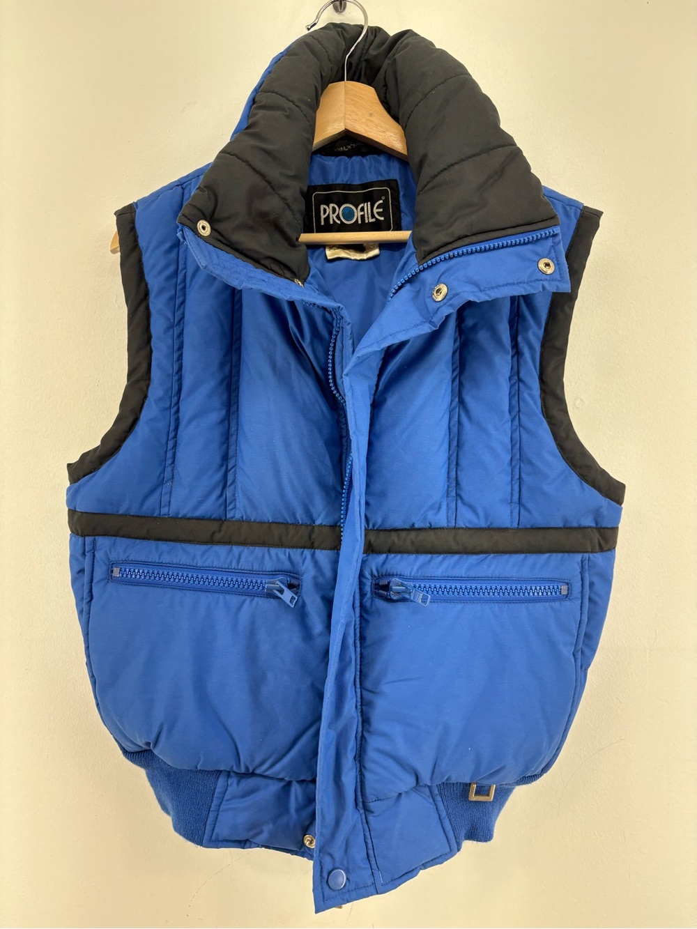 Men’s Blue 80% Down Ski Puffer Vest with Black Trim with Pockets Size: Small